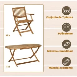 Outsunny Conjunto De Jardín De Madera Plegable 7 Piezas Mesa De Comedor 160x85x72 Cm Con Agujero Para Sombrilla Ø38mm 6 Sillas 60x55x91 Cm Para Terraza Balcón Exterior Teca -Tienda de muebles de jardín 0132ac90302e4abc07147d0bdae859626e9c8da1 f52ca1aae7594dd28738bdb2d8b761a8