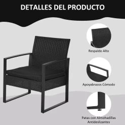 Outsunny Conjunto De Muebles De Ratán De Jardín 3 Piezas Set De Comedor Con 1 Mesa 42,5x40x39 Cm 2 Sillones 63x57x76 Cm Y Cojines Acolchados Para Patio Terraza Balcón Negro -Tienda de muebles de jardín 03100c8a7893d73978aa059777c6e6cb20ae8d02 f9365c439abe451c9b1700911f339a0a