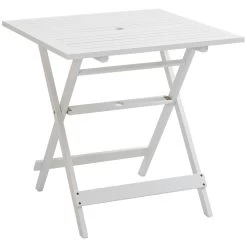 Outsunny Mesa De Jardín Plegable De Madera Maciza Con Agujero Para Sombrilla Mesa Cuadrada De Exterior Para Camping Viaje Picnic Terraza Balcón 70x70x70 Cm Blanco
