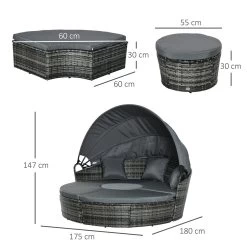 Outsunny Isla De Ratán Modular Para Exterior 5 Piezas Tumbona Redonda Con Toldo Plegable Cojines Extraíbles Lavables Y 3 Almohadas Marco De Metal 175x180x147 Cm Gris -Tienda de muebles de jardín 04c8608a688eeb7a10d9e7c39704d942b31120f6 9aa1fd1c06364aab847fa76792c6b6bc