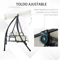 Outsunny Columpio Balancín Jardín De 3 Plazas Convertible En Cama Con Techo Ajustable Cojín Acolchado Y Almohadas Para Balcón Terraza Carga 340 Kg Acero 200x125x170 Cm Crema -Tienda de muebles de jardín 0533428a8bacc3d69b093dc6d746b34eb470c3d0 9d22a85a34f044858286bbcab708b84c