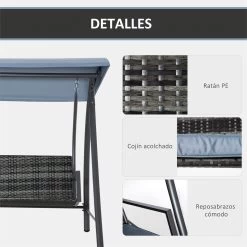 Outsunny Columpio Balancín Jardín De Ratán De 3 Plazas Con Techo Ajustable Y Cojín Desenfundable Con Cremallera Para Terraza Balcón Exterior Carga 360 Kg 198x124x179 Cm Gris -Tienda de muebles de jardín 062270525f8ad73a152b770f0f9281e88de8433d 0825a7c9293148b5a9022db558e29b7d