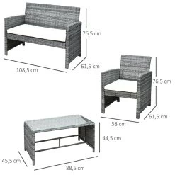 Outsunny Conjunto De Muebles De Jardín De Ratán 4 Piezas Juego De Muebles De Jardín Incluido 1 Sofá De 2 Plazas 2 Sillones Y 1 Mesa De Centro Con Tablero De Vidrio Para Terraza Gris -Tienda de muebles de jardín 06edcb4080497adab686752edd704bd6627a0ecb 58769273db60488eac628bc440cb1bbf
