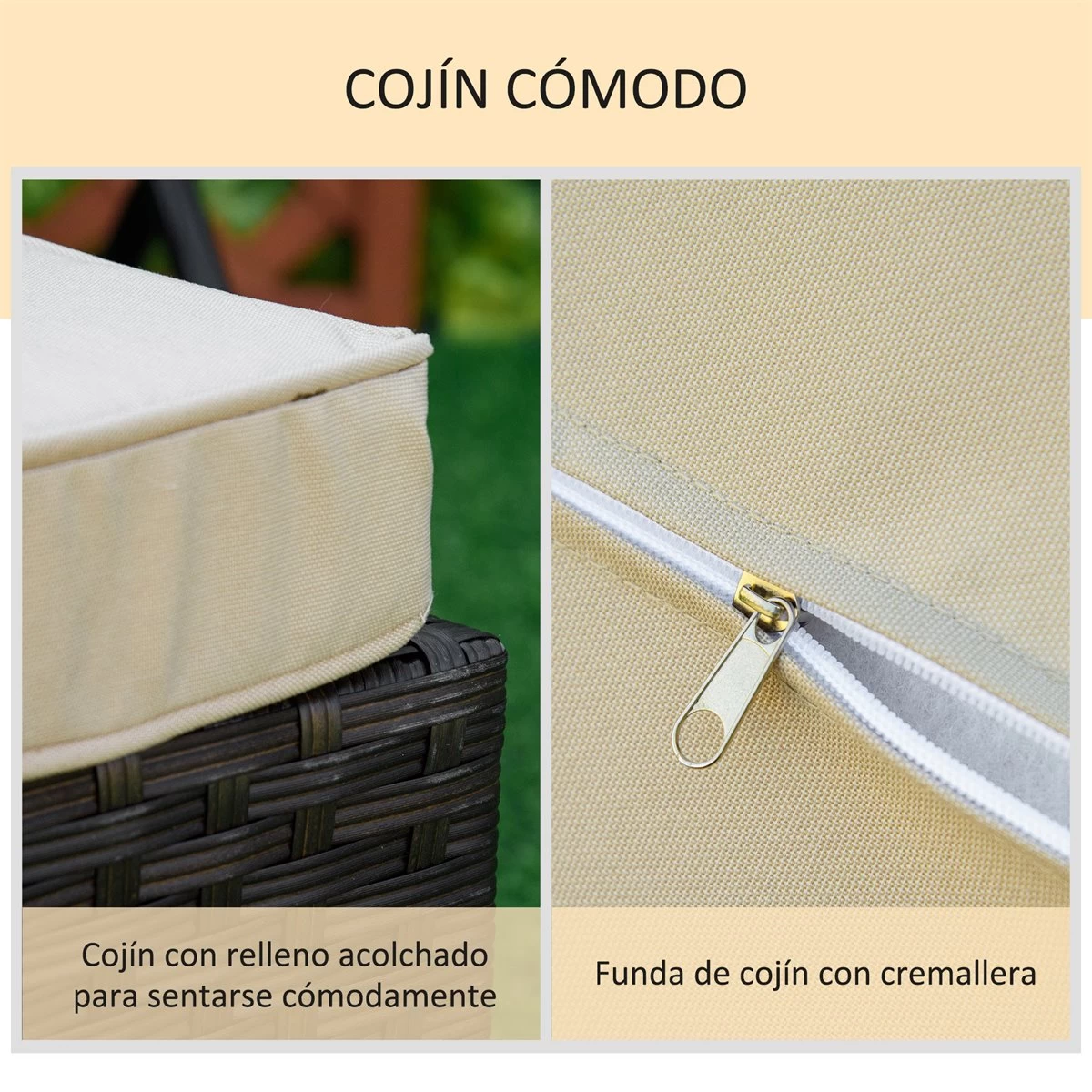 Outsunny Set De 2 Tumbonas De Ratán De Jardín Chaise Longue Con Respaldo Ajustable En 4 Posiciones Cojines Acolchados Y Desenfundables Para Terraza Patio Exterior 192x62,5x58-95 Cm Marrón Y Beige 7 Outsunny Set De 2 Tumbonas De Ratán De Jardín Chaise Longue Con Respaldo Ajustable En 4 Posiciones Cojines Acolchados Y Desenfundables Para Terraza Patio Exterior 192x62,5x58-95 Cm Marrón Y Beige - Imagen 5