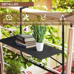 Outsunny Mesa Colgante Para Balcón Mesa De Pared De Acero Con Altura Ajustable En 4 Posiciones Carga Máx. 15 Kg Para Terraza Jardín 60x60,5x56-71 Cm Negro -Tienda de muebles de jardín 07d12339e687c80c29f04eb88061ed6c055c447b 2c63503be87e4196b829dc6cea075141