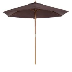 Outsunny Sombrilla Parasol De Madera Ø250x230cm Para Exterior Con 6 Varillas Sistema De Cuerda Con Fijación Desmontable Portátil Fácil De Guardar Y Transportar Café