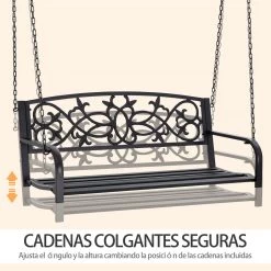 Outsunny Banco Columpio De 2 Plazas Banco Colgante De Acero Con Reposabrazos Carga Máx. 240 Kg Para Jardín Terraza Balcón Exterior 127x59,5x52 Cm Negro -Tienda de muebles de jardín 08d90d4652381f1483019ad5b385c5041c9be797 54b86810a28d4154831dbc0db8ec8c33