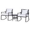 Outsunny Conjunto De Muebles De Ratán Para Jardín Con Mesa Ø51x46 Cm Y 2 Sillas Mecedoras 65,5x73,5x84,5 Cm Con Cojines Lavables Y Almohadas Blanco Y Marrón
