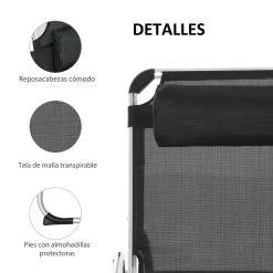 Outsunny Tumbona Plegable Reclinable De Aluminio Con Reposacabezas Extraíble Y Respaldo Transpirable Ajustable En 4 Posiciones Para Jardín Terraza Camping Exterior 170x60x76 Cm Negro -Tienda de muebles de jardín 0a1ba6e5c154ce3f0479bf46866127fc29195c69 915fae08de674d0bb716e9e9f9313838