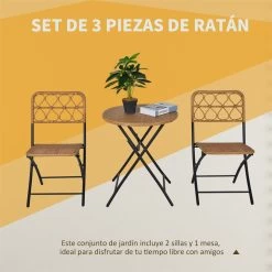 Outsunny Conjunto De Mesa Y 2 Sillas Plegables De Ratán Para Jardín Terraza Exterior Estructura De Acero Φ60x71 Cm Y 46x56x83 Cm Madera Natural -Tienda de muebles de jardín 0aa5eeba44f5b0be5eb4d8809ffe0e9656e00f56 8f5ea0d16f9e4922b78c56023cdf1bb9