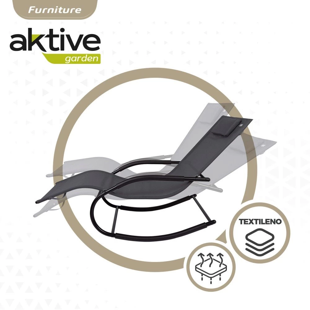 Silla Tumbona Mecedora De Jardín Antracita Con Cojín Aktive 5 Silla Tumbona Mecedora De Jardín Antracita Con Cojín Aktive - Imagen 3