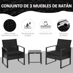 Outsunny Conjunto De Muebles De Ratán De Jardín 3 Piezas Set De Comedor Con 1 Mesa 42,5x40x39 Cm 2 Sillones 63x57x76 Cm Y Cojines Acolchados Para Patio Terraza Balcón Negro -Tienda de muebles de jardín 0bc84541f38881841f1f9f1e616022b00383aa0d 3bd1912aee6a458a9a6de083e09a9b85