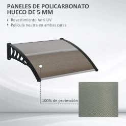 Outsunny Tejadillo De Protección 103x96,5x27 Cm Marquesina Exterior Para Puertas Y Ventanas Contra Sol Y Lluvia Con Soporte Aleación De Aluminio Policarbonato Marrón Translúcido -Tienda de muebles de jardín 0c6971c7123572b95b2e05fe3b7feb3d4a4b5ff3 50e99970f07745ea95f6a4bfb9a32fbc
