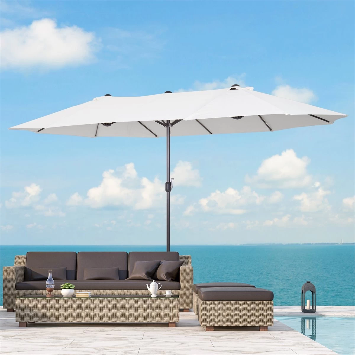 Outsunny Sombrilla Parasol Doble Para Jardín 4,6x2,7x2,4 M Sombrilla Gigante Anti UV Con Manivela Para Exterior Patio Terraza Piscina Color Beige 4 Outsunny Sombrilla Parasol Doble Para Jardín 4,6x2,7x2,4 M Sombrilla Gigante Anti UV Con Manivela Para Exterior Patio Terraza Piscina Color Beige - Imagen 2