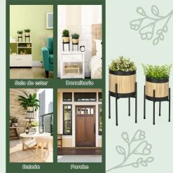 Outsunny Juego De 2 Soportes Para Plantas De Metal Cubierta De Totora Soportes Para Macetas Maceteros Redondos Para Salón Cocina Dormitorio Ø16x30 Cm Y Ø14x25,5 Cm Negro -Tienda de muebles de jardín 0ede8d307d2109e6eeba5abd3dc1c3d59d6b4e9b 2a018234becf4fb8af20b08fa19b5021