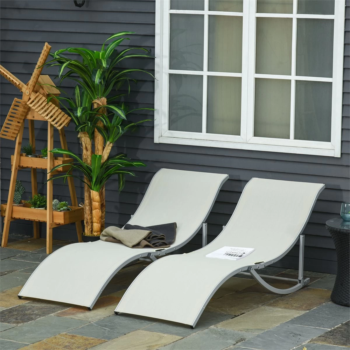 Outsunny 2 Tumbonas Plegables En Forma De S Ergonómica Con Marco De Aluminio Texteline Para Piscina Patio Jardín Terraza 165x61x63 Cm Beige 4 Outsunny 2 Tumbonas Plegables En Forma De S Ergonómica Con Marco De Aluminio Texteline Para Piscina Patio Jardín Terraza 165x61x63 Cm Beige - Imagen 2