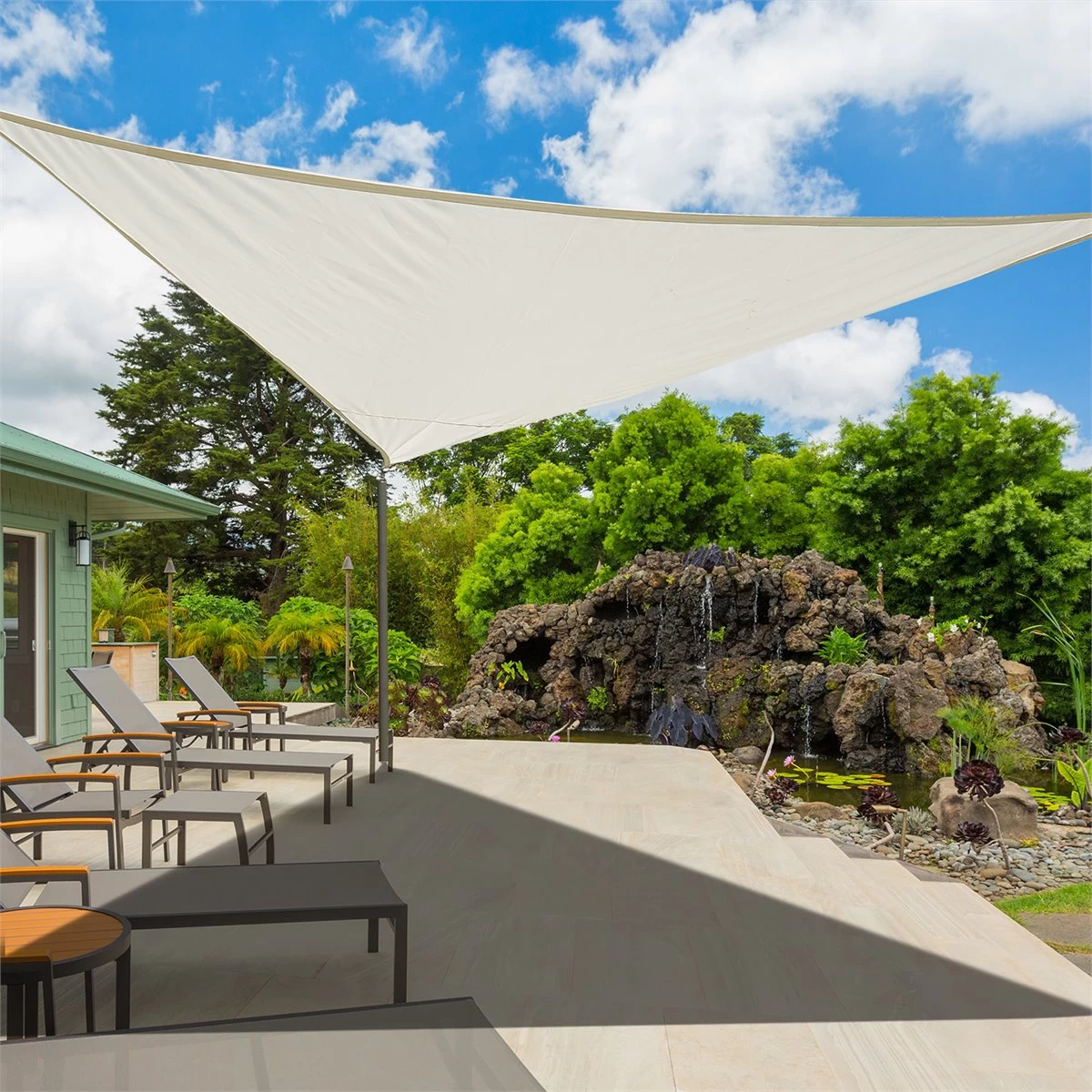 Outsunny Toldo Vela Color Crema Sombrilla Parasol Triangulo Tela De Poliéster Jardin Playa Camping Sombra (varios Colores Y Medidas), Medida 5x5x5 Metros, Color Crema 4 Outsunny Toldo Vela Color Crema Sombrilla Parasol Triangulo Tela De Poliéster Jardin Playa Camping Sombra (varios Colores Y Medidas), Medida 5x5x5 Metros, Color Crema - Imagen 2