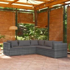 Set De Muebles De Jardín 5 Pzas Y Cojines Ratán Sintético Gris VidaXL -Tienda de muebles de jardín 13b85ab45daf3b9651920428885704f59f24d73a e31febd57230450190150d2df888a936