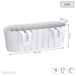 Prosperplast Jardinera Para Balcón BOARDEE HOOK 4,9L., Dimensiones (mm) 383x212x130, Color Blanco -Tienda de muebles de jardín 13e7f74b1d28273c4d1890389d79718028764e74 99341d9d7ced4975aa56aff70cc00716