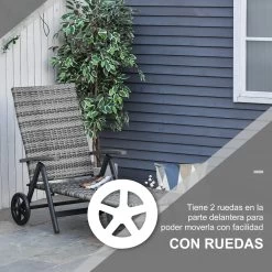 Outsunny Tumbona De Jardín De Ratán 192x74x55 Cm Con Respaldo Reclinable En 7 Posiciones Reposabrazos Y Ruedas Marco De Aluminio Para Patio Terraza Balcón Gris -Tienda de muebles de jardín 144d49e8a232ed71bde94b244ba5ed7a6fe0fa96 f62924670f7b4ee3a4690ec75e7c719a