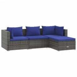 Set De Muebles De Jardín 4 Pzas Y Cojines Ratán Sintético Gris VidaXL