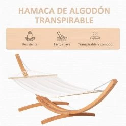 Outsunny Hamaca Con Soporte De Madera Hamaca De Jardín Colgante Con Marco Y Tumbona De Algodón 200x120 Cm Para Terraza Balcón Carga 150 Kg 392x120x102 Cm Blanco Y Natural -Tienda de muebles de jardín 151afb89878a6f7290bcee0b9e29c2f96b7ebfd8 e1b9cb79ac7b4071b9e6e9a8d535b40a