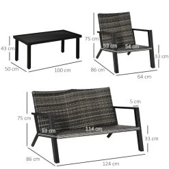Outsunny Conjunto De Muebles De Jardín De Ratán 4 Piezas Juego De Muebles De Exterior Con Sofá De 2 Plazos Sofás Individuales Y Mesa De Centro Para Terraza Patio Negro -Tienda de muebles de jardín 169ec4192da8ec3f2246f2e12f35c4a33b376367 026acefc507e438e96e819f718d0dd5f