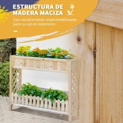 Outsunny Huerto Urbano Elevado De Madera 90x30x90 Cm Mesa De Cultivo De Jardín Con Estante Inferior Seto Decorativo Y 4 Orificios De Drenaje Para Plantas Macetas Flores Natural -Tienda de muebles de jardín 1866c97117bd17418eb42af4fc657b69dd030412 5770091399fc46bebc854b368026915b