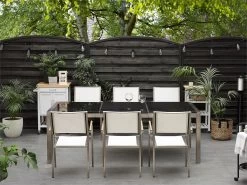 Mesa De Comedor De Metal/granito Gris Oscuro/plateado 220 X 100 Cm GROSSETO -Tienda de muebles de jardín 188e917eaa23e16273163ac077182b36704a6c9b accf708ebdbd4e50a8f451d5befbb331