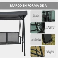 Outsunny Columpio Balancín De Jardín De 2 Plazas Con Techo Ajustable Respaldo Transpirable Y Marco De Acero Para Balcón Terraza Exterior Carga Máx. 220 Kg 150x110x170 Cm Gris -Tienda de muebles de jardín 19e63779fa04b188750a7c0cba1662172c5a0ef0 83e5c0201c7c41d0bd7ad8f33b998f1c