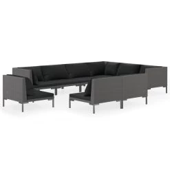 Set Muebles Jardín 9 Pzas Y Cojines Ratán Sintético Gris Oscuro VidaXL
