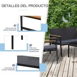 Outsunny Conjunto Muebles De Ratán De 4 Piezas Con Cojines Acolchados 2 Sillone 1 Sofá Para Doble Y Cafetería Vidrio Templado Para Jardín Exterior Terraza Patio Negro Y Gris -Tienda de muebles de jardín 1a4e204da936fae93e80c9b5876936c6305b8045 b87b027185664c62b13e57c55f0712ff