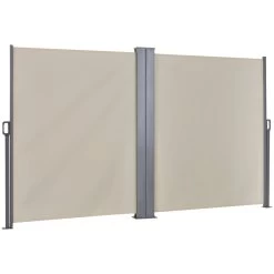 Outsunny Toldo Lateral Retráctil Doble 600x160 Cm Pantalla De Privacidad Extensible Con Ángulo Ajustable Y Protección UV 50+ Para Jardín Balcón Terraza Beige