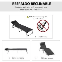 Outsunny Tumbona Plegable Reclinable De Aluminio Con Reposacabezas Extraíble Y Respaldo Transpirable Ajustable En 4 Posiciones Para Jardín Terraza Camping Exterior 170x60x76 Cm Negro -Tienda de muebles de jardín 1d5cf69527848a9e5510c860921ff5a352e4f140 ca7c504f9fa646f8928e91262a99e981
