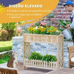 Outsunny Huerto Urbano Elevado De Madera 90x30x90 Cm Mesa De Cultivo De Jardín Con Estante Inferior Seto Decorativo Y 4 Orificios De Drenaje Para Plantas Macetas Flores Natural -Tienda de muebles de jardín 1dbcaf36c19fb52a5a65f8f47ede89f1df5177e1 ea3486401282467d88bb5e93449fc2d5