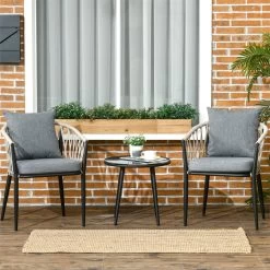 Outsunny Conjunto De Muebles De Jardín 3 Piezas Juego De Muebles De Terraza Incluye Mesa Con Encimera De Vidrio Templado Y 2 Sillones Con Cojines Reposabrazos De Cuerda Polipropileno Gris -Tienda de muebles de jardín 1e87613594fed834dc9ee1508624a3463961965d 9ea0e27fa0604798aca499a082ca9200