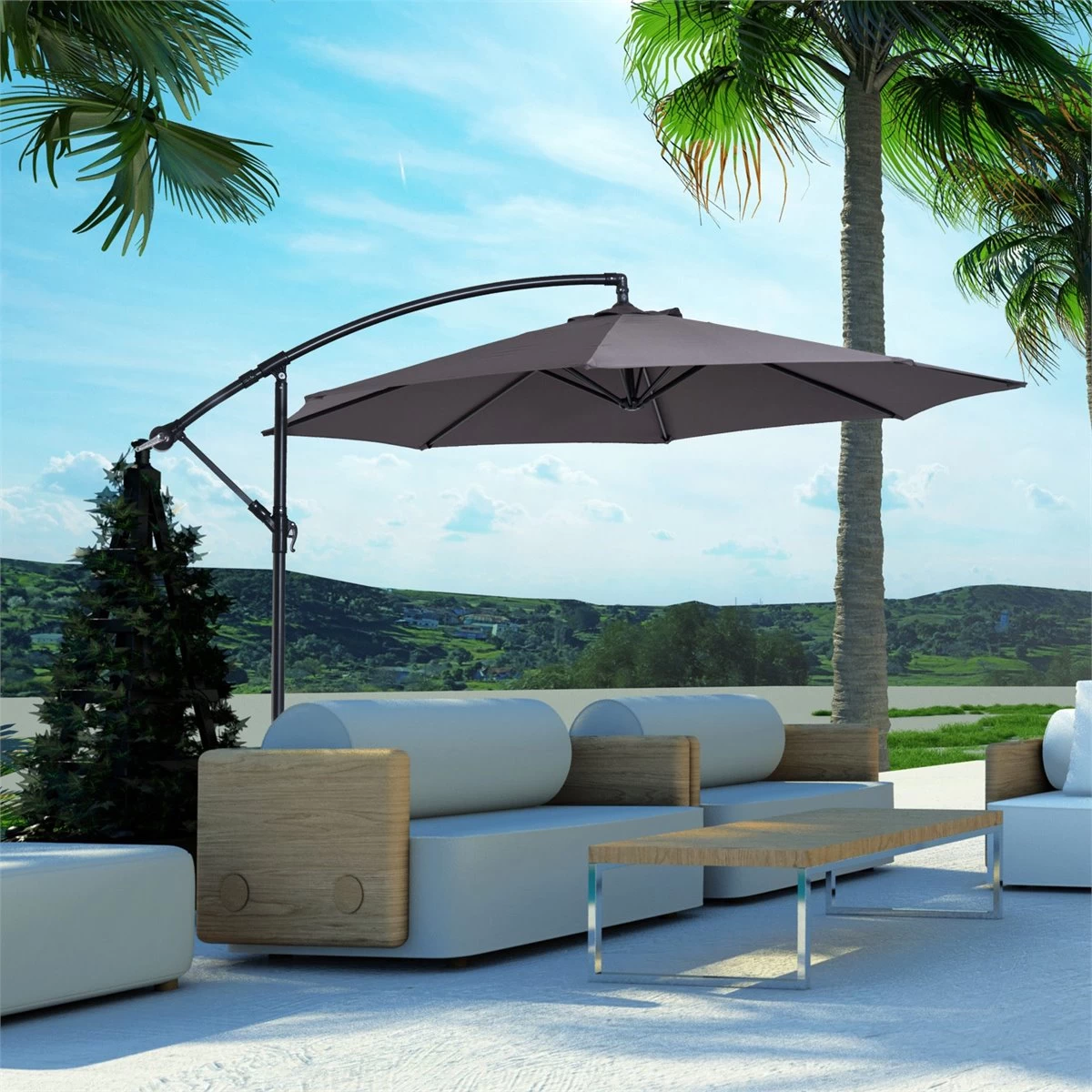 Outsunny Sombrilla De Jardín Ø300x250 Cm Parasol Excéntrico Inclinable Con Manivela Base Cruzada Y Soporte De Acero Protección Solar Para Terraza Exterior Gris 4 Outsunny Sombrilla De Jardín Ø300x250 Cm Parasol Excéntrico Inclinable Con Manivela Base Cruzada Y Soporte De Acero Protección Solar Para Terraza Exterior Gris - Imagen 2