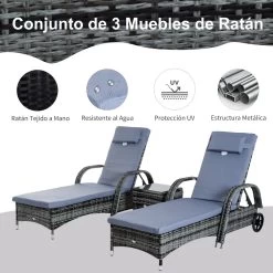 Outsunny Set De 2 Tumbonas Chaise Longue + 1 Mesa De Ratan Para Jardín O Terraza Sillas Con Cojín Y Respaldo Ajustable A 5 Niveles (Gris) -Tienda de muebles de jardín 21de3eef44a2ba0f750b120db2dbc1dc5e609795 30515dd47d424b7d9f8608823cff5696