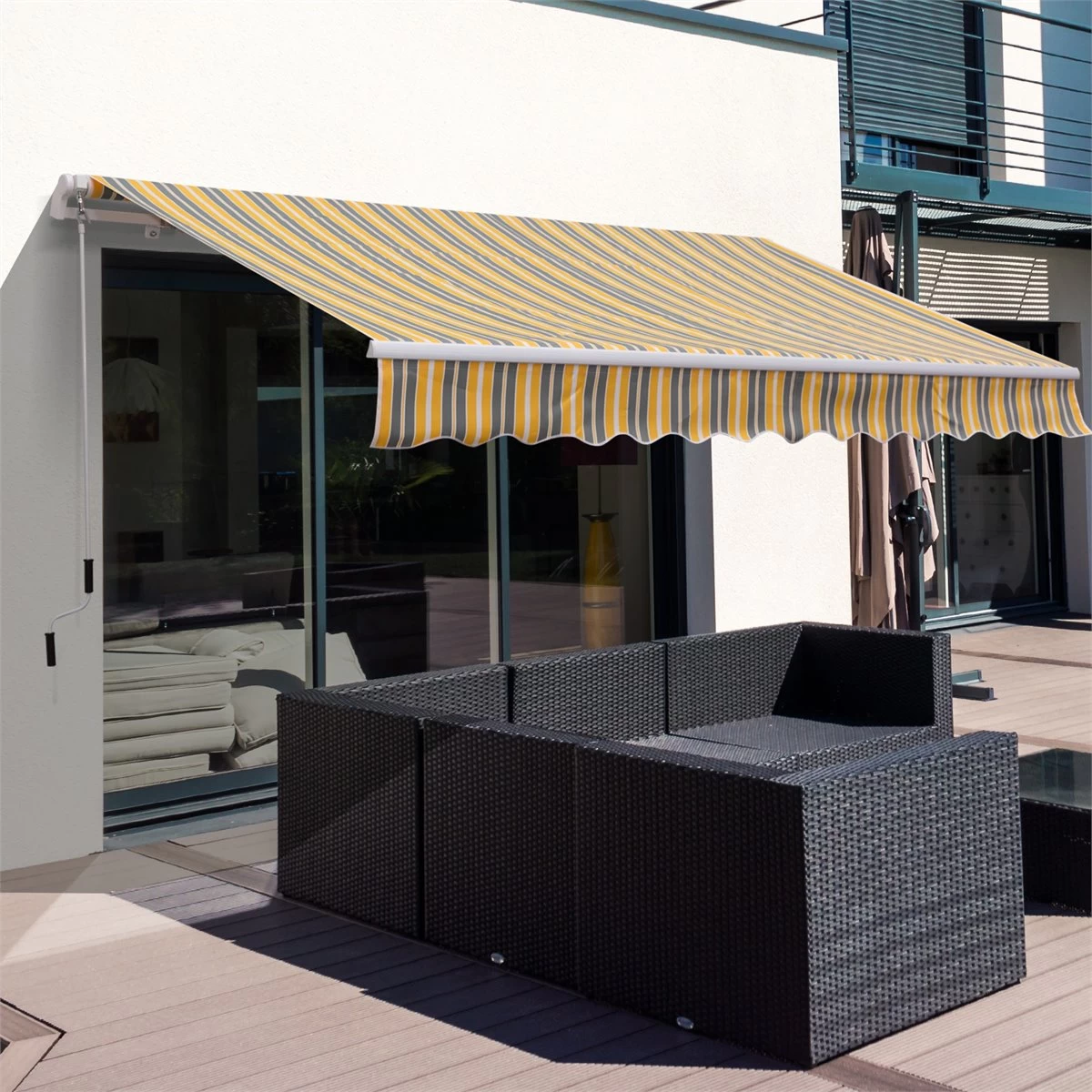 Outsunny Toldo Manual Plegable 3.5x2.5m De Aluminio Toldo Balcón Patio Terraza Con Manivela Resistente Al Agua Protección Solar UV Para Jardín Exterior Amarillo 4 Outsunny Toldo Manual Plegable 3.5x2.5m De Aluminio Toldo Balcón Patio Terraza Con Manivela Resistente Al Agua Protección Solar UV Para Jardín Exterior Amarillo - Imagen 2