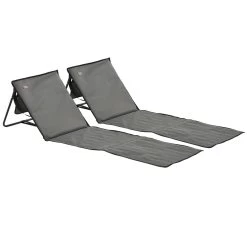 Outsunny Conjunto De 2 Esterillas De Playa Plegable Esteras Acolchadas Con Respaldo Reclinable Y Bolsa De Transporte Para Jardín Camping 142x51x40 Cm Gris