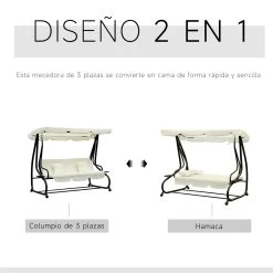 Outsunny Columpio Balancín Jardín 3 Plazas Convertible En Cama Techo Parasol Regulable Bandeja Para Bebida Terrza Balcón Exterior Carga Máx. 340kg Acero 200x120x164cm Beige -Tienda de muebles de jardín 26102749e6f0da212211cf9fd16952163b15581f ca239644de384c169c9aae961739ac07