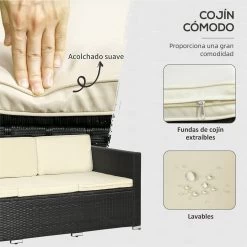 Outsunny Conjunto De Muebles De Ratán De Jardín 3 Piezas Muebles De Ratán Exterior Sofá De 3 Plazas Con Cojines Acolchados Mesa De Centro Con Tablero De Vidrio Templado Y Reposapiés Negro -Tienda de muebles de jardín 263e6a49ac780b2f8483621dcb9f954e7d0a94c6 1a0e5d72ea014c0892244469f85c35ea