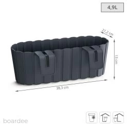 Prosperplast Jardinera Para Balcón BOARDEE HOOK 4,9L., Dimensiones (mm) 383x212x130, Color Antracita -Tienda de muebles de jardín 265eb0671d593b5f1abbaeb56c79c5d79cc960dc b7419c4c198247fca90c669563e2518c