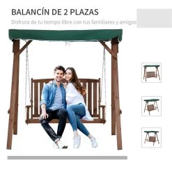 Outsunny Banco Columpio De Jardín De Madera Con Dosel Verde 160x120x165 Cm Carga 227 Kg Balancín Para Patio Jardín Terraza Exterior Protección Solar Marrón -Tienda de muebles de jardín 290a0d2e8eff8e8098573bc072b38ab4581a9cd8 e8948d30e46244e8a354ff2a1816e43f