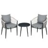 Outsunny Conjunto De Muebles De Jardín 3 Piezas Juego De Muebles De Terraza Incluye Mesa Con Encimera De Vidrio Templado Y 2 Sillones Con Cojines Reposabrazos De Cuerda Polipropileno Gris