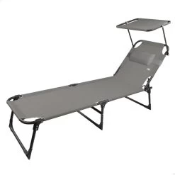 Tumbona Plegable Playa C/parasol Y Cojín Acolchado Gris Aktive