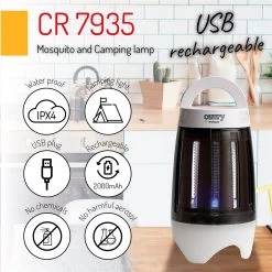 Camry CR 7935 Lámpara Anti-mosquitos, Lámpara Camping LED 2 En 1, Recargable USB Radio Acción 40 M², Camping, 2 , Blanco/Negro -Tienda de muebles de jardín 2afcbeb8021bc6cc63070c82784f53d37a876c47 b18aaa44545b4d0cbb44de4dfc4b2b89