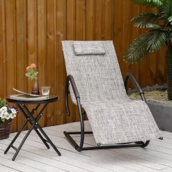 Outsunny Tumbona De Jardín Ergonómica Con Reposacabezas Reposapiés Y Reposabrazos Mecedora Tapizado En Tela Texteline Transpirable Para Terraza Patio 160x59,5x83 Cm Gris -Tienda de muebles de jardín 2b700aeeb9eacb53c3bd3d2e8a072a0edc84bd0c 284ee215d3ac4cd990f9b3694183d430