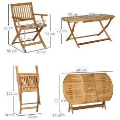 Outsunny Conjunto De Jardín De Madera Plegable 7 Piezas Mesa De Comedor 160x85x72 Cm Con Agujero Para Sombrilla Ø38mm 6 Sillas 60x55x91 Cm Para Terraza Balcón Exterior Teca -Tienda de muebles de jardín 2e4df8a49dbc93fe13dbdb48cde136f7ad9943df 2da1b442309d4b18865bbfa3f7ece196