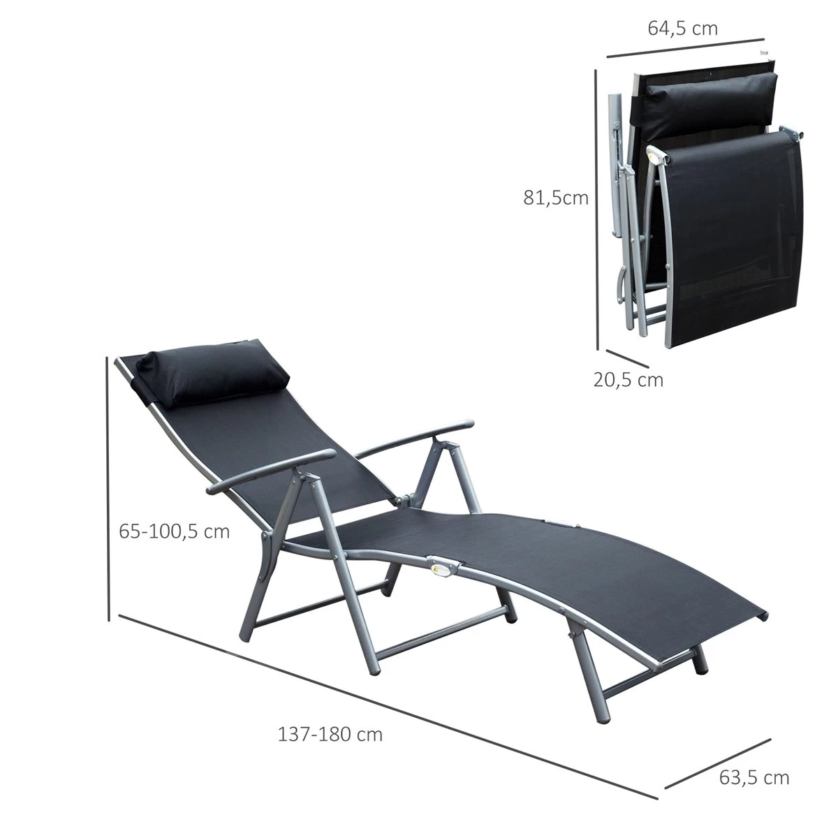 Outsunny Tumbona Plegable Respaldo Ajustable A 7 Niveles Con Almohada Texteline Resistente Relax En Exterior Piscina Terraza Camping 137x63.5x100.5cm Acero 5 Outsunny Tumbona Plegable Respaldo Ajustable A 7 Niveles Con Almohada Texteline Resistente Relax En Exterior Piscina Terraza Camping 137x63.5x100.5cm Acero - Imagen 3